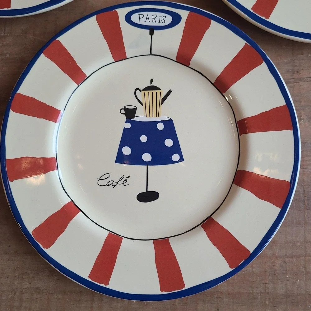 Vintage Garnet Hill‎ Portugal France Paris Cafe Animal Plates Set Of 3  9 1/4